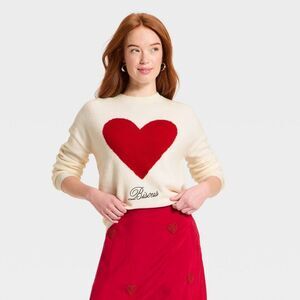 A New Day - Women's Valentine's Pullover Heart Sweater - A New Cream